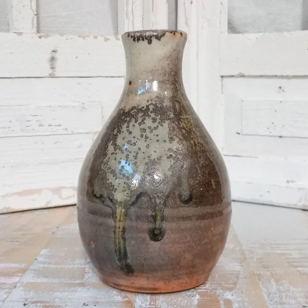 Vince Pitelka Signed Studio Pottery Stoneware Vase Tokkuri Bottle Wood Ash Drip